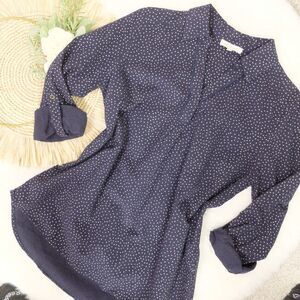 Skies are Blue Navy Blue Star Print Roll Up Sleeve Blouse Size Small